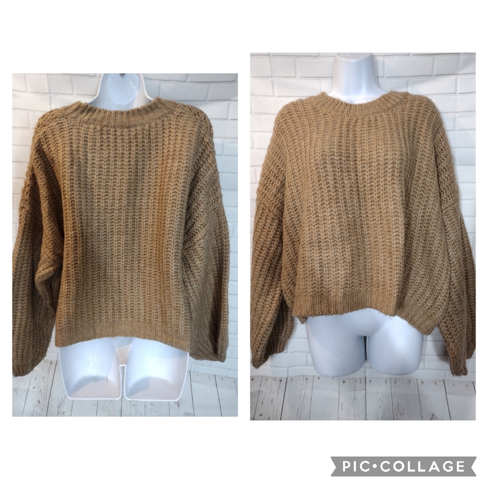 LCW Casual Knitwear Tan Knit Crochet Sweater